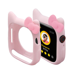 Cute Cat Watch Cover Case for Apple Watch with pink bow, perfect for adding a playful touch to your smartwatch.